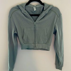 SKIMS Cropped Waffle Hooded Zip Up Sweatshirt